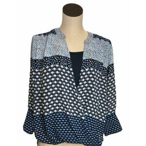 2/$30  New Directions Blouse Shirt Top Womens Small Blue White Career Work Boho